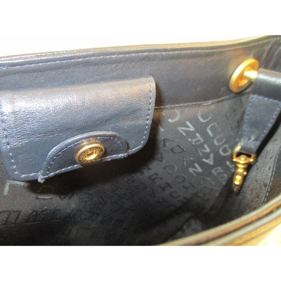 *Charles Jourdan Paris Vintage Satchel Shoulder Bag RETRO Black Midnight Blue - Picture 10 of 12